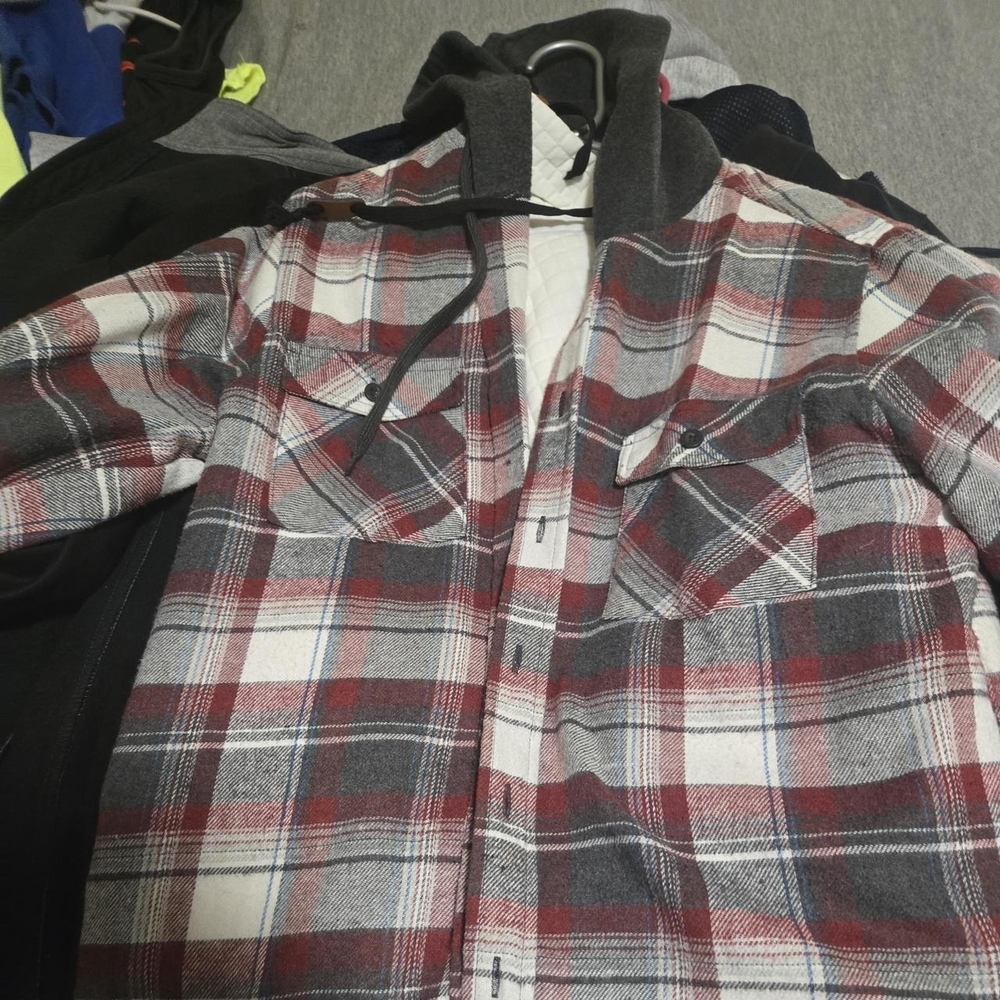 Carhartt Men's Hooded Plaid Flannel Shirt Jacket - Red, Gray & White